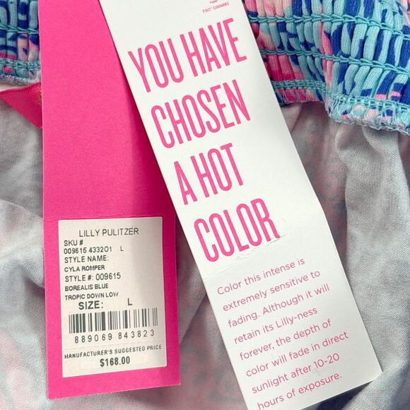 NWT Lilly Pulitzer Cyla Romper in Borealis Blue Tropic Down Low Size Large - Picture 9 of 15